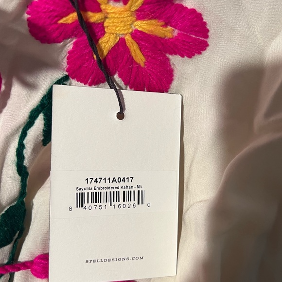 Spell - SAYULITA EMBROIDERED KAFTAN IN CREAM - NWT - M/L - Picture 7 of 14